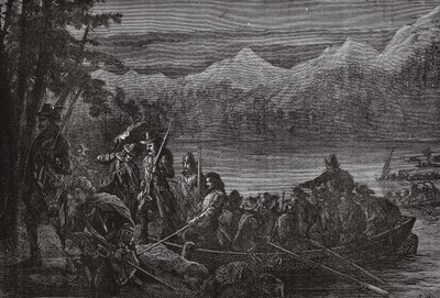 The Vaudois crossing Lake Leman by night by English School