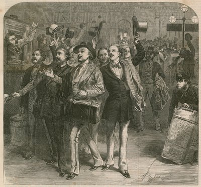 The War: Departure of the Prussians from Charing-Cross Railway Station by English School