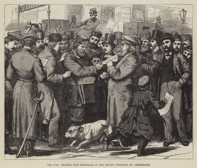 The War, reading War Telegrams in the Nevsky Prospect, St Petersburg by English School