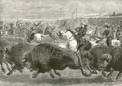 The Wild West at the Great American Exhibition - Hunting Bison and Wapiti Deer by English School
