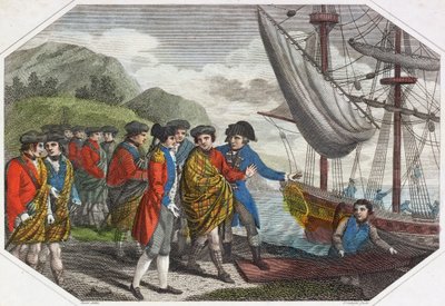 The Young Pretender after his defeat at Culloden embarking for France by English School