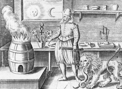 The Alchemist in His Workshop by English School