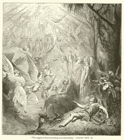 The angels of God ascending and descending, Genesis, xxviii by English School