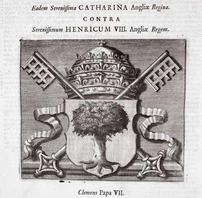 The arms of Pope Clement VII, illustration from Acts and Monuments by John Foxe, ninth edition, published 1684 by English School