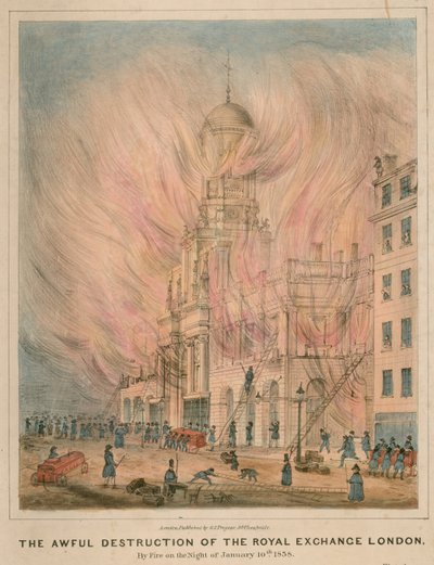 The Awful Destruction of the Royal Exchange, London, by Fire on the Night of 10 January 1838 by English School