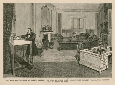 The back drawing-room in Curzon Street, London. The room in which Lord Beaconsfield usually transacted business and in which he died by English School