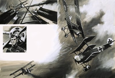 The Battle Between British SE5s and Werner Voss in his Fokker Triplane by English School