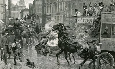 The Battle of London Streets - Ludgate Hill on a Slippery Day by English School