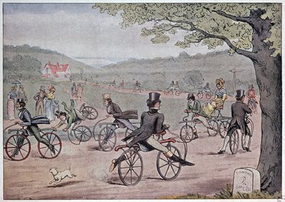 The bicycle in 1819 - from an English print of the time by English School