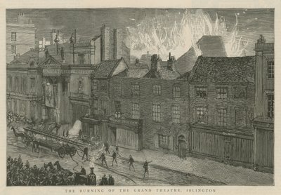 The burning of the Grand Theatre, Islington, London by English School