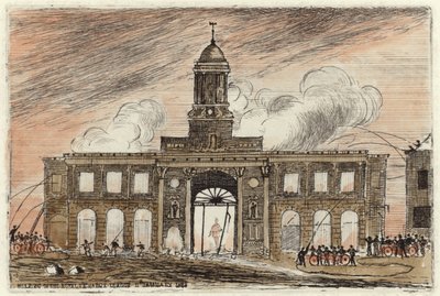 The Burning of the Royal Exchange in the City of London by English School