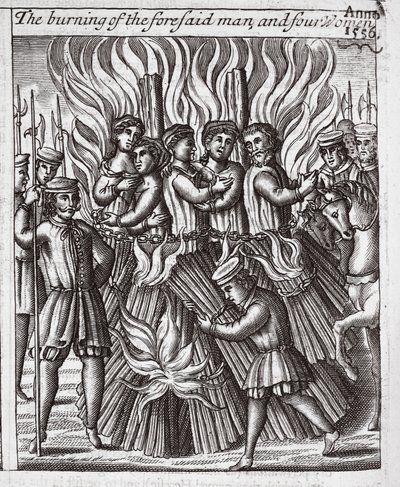 The Burning of the Foresaid Man and Four Women by English School