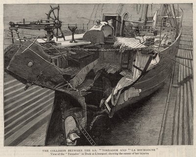 The Collision Between the SS Toreador and La Bourgogne; View of the Toreador in Dock at Liverpool by English School