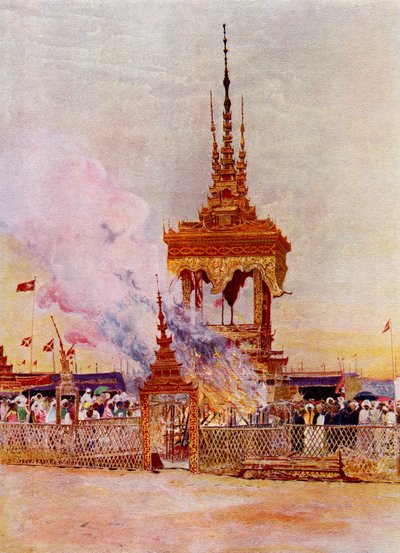 The cremation of a Burmese monk or Pongyi, from 