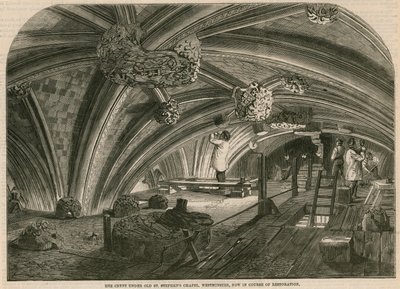 The Crypt Under Old St Stephens Chapel, Westminster, Now in Course of Restoration by English School