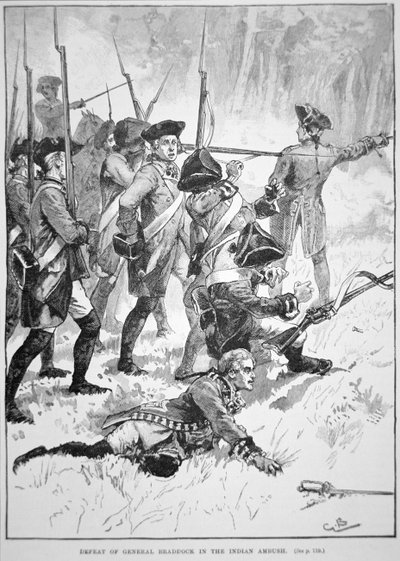 The Defeat and Death of General Edward Braddock in the Indian Ambush by English School