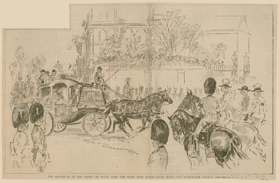 The departure of the Prince of Wales with the bride from Marlborough House for Buckingham Palace, 23 July 1896 by English School