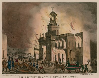 The Destruction of the Royal Exchange, London, by Fire on the Night of 10 January 1838 by English School