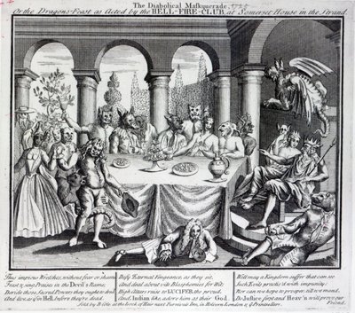 The Diabolical Masquerade, or the Dragons-Feast as Acted by the Hell-Fire-Club, at Somerset House in the Strand, c.1721 by English School