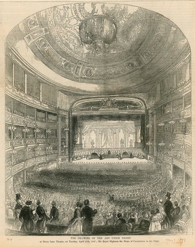 The drawing of the Art Union prizes at Drury Lane Theatre on 27 April 1847 by English School