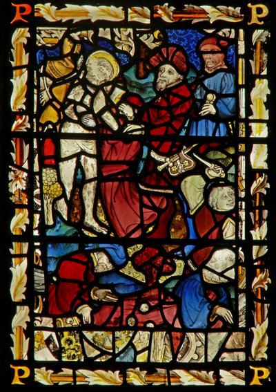 The east window depicting Christ disrobed for the Crucifixion; casting lots by English School