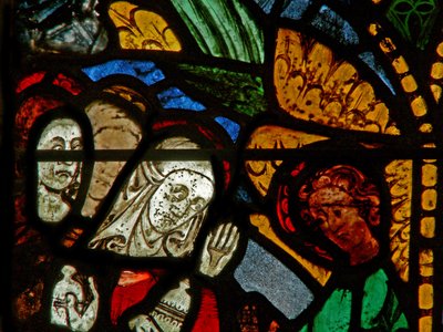 The east window depicting a Resurrection scene: the Holy Women at the Tomb; Mary Magdalene with Christ by English School