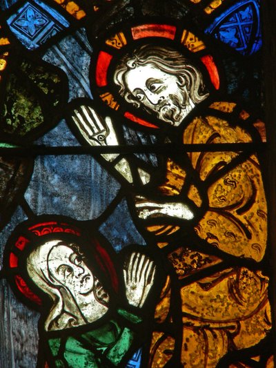 The east window depicting a scene from the life of St Mary Magdalene - Noli me Tangere by English School