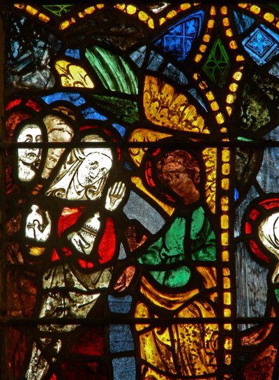 The east window depicting the three Marys at the tomb of the Resurrection by English School