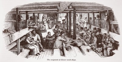 The emigrants at dinner amidships by English School