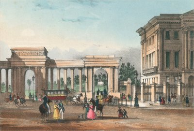 The entrance to Hyde Park from Piccadilly with the West Wing of Apsley House by English School