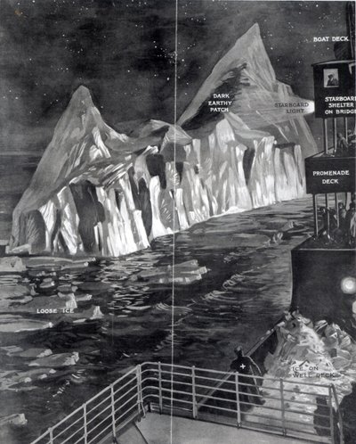 The famous iceberg as seen by J. Scarrott on board the Titanic, 1912 by English School