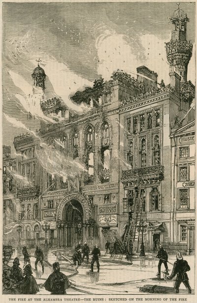 The fire at the Alhambra Theatre - the ruins, sketched on the morning of the fire, 7 December 1882 by English School