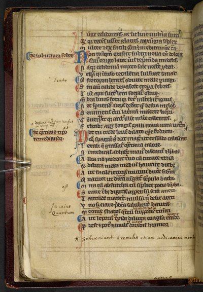 The first recorded mention of the phrase Abracadabra, as a cure for malaria, from Liber medicinalis, written by Quintus Serenus Sammonicus, Canterbury by English School