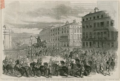 The grand procession of the Wellington Statue turning down Park Lane by English School