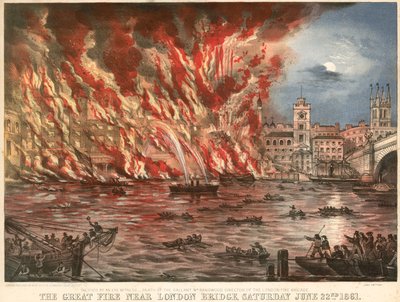 The Great Fire near London Bridge, Saturday 22 June 1861 by English School