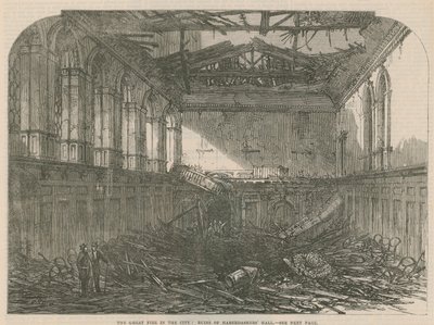 The Great Fire of the City: Ruins of Haberdashers Hall by English School
