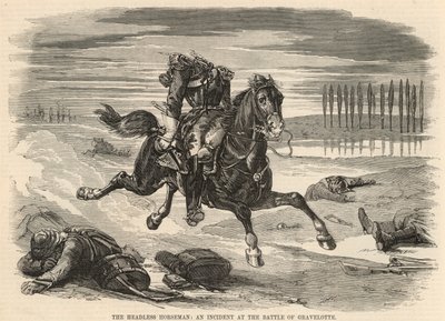 The headless horseman; An incident at the Battle of Gravelotte by English School