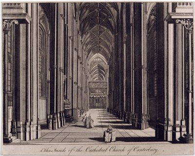 The inside of the Cathedral Church of Canterbury, featuring view of nave, from west end, c.1700-43 by English School