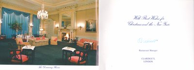 The inside of the Christmas and New Year card from Claridge