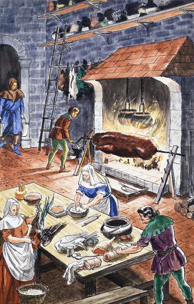 The Kitchen of Olden Days by English School