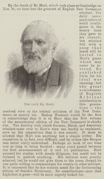 The late Dr Hort by English School