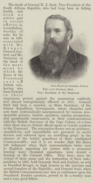 The Late General Smit, Vice-President of the Transvaal by English School