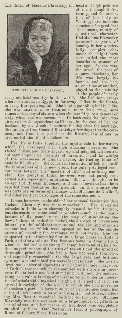The late Madame Blavatsky by English School