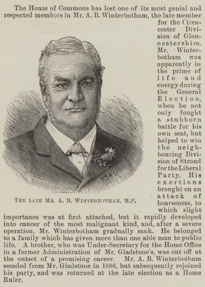 The late Mr A B Winterbotham, MP by English School