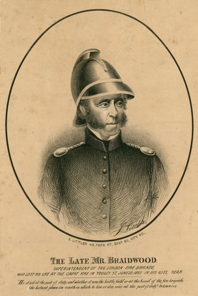 The late Mr Braidwood, Superintendent of the London Fire Brigade by English School