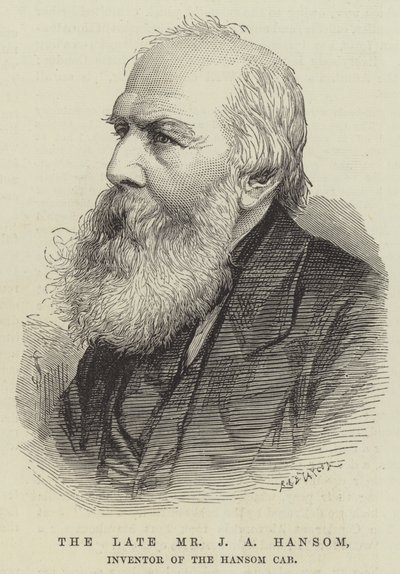 The late Mr J A Hansom, Inventor of the Hansom Cab by English School