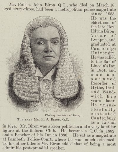 The late Mr R J Biron, QC by English School