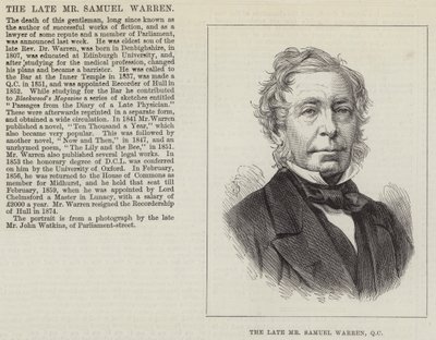 The late Mr Samuel Warren, QC by English School