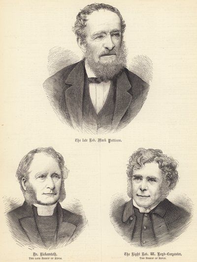 The late Reverend Mark Pattison, Dr Rickersteth, the late Bishop of Ripon, the Right Reverend (engraving) by English School