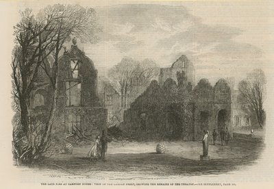 The late fire at Campden House: view of the garden front showing the remains of the theatre by English School